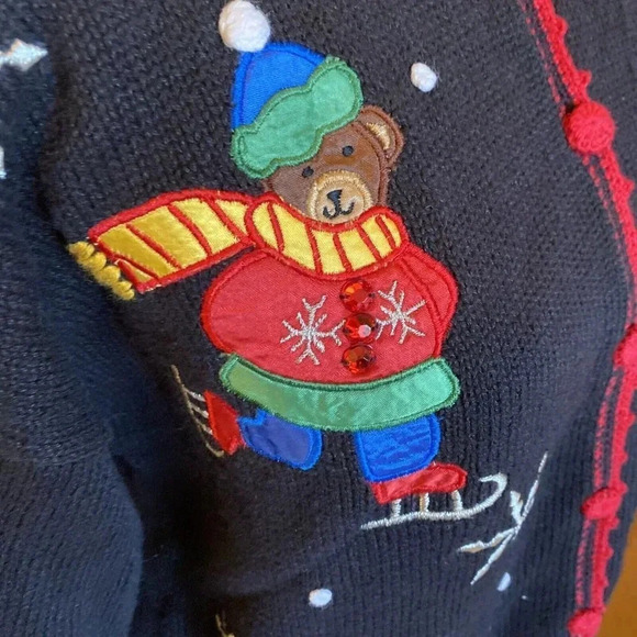 Holiday Time Black Red Trim Ugly Christmas Sweater Nutcracker Women's Size L - Picture 3 of 5